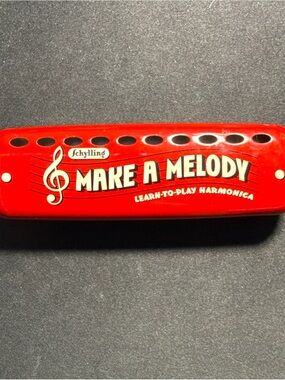 VINTAGE Schylling Make A Melody Learn To Play Red Harmonica